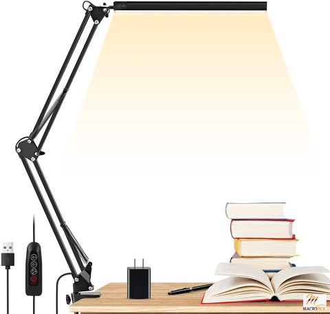 Dimmable LED Desk Light 14W Eye-Caring Metal Swing Arm Desk Lamp with Clamp