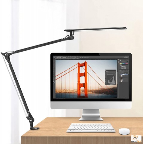 Metal Swing Arm LED Desk Lamp Dimmable Drafting Table Lamp with Clamp