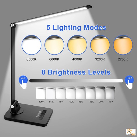 Dimmable Desk Lamps 6W with USB Charging Port | 5 Lighting Models 8 Brightness Levels