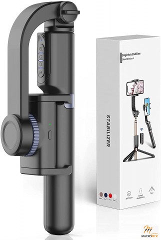 Black-Colored Gimbal Stabilizer for Smartphone with Extendable Selfie Stick and Tripod