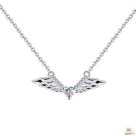 Wings Pendant Necklace Heart Cut CZ Sterling Silver Girls Ginger Lyne