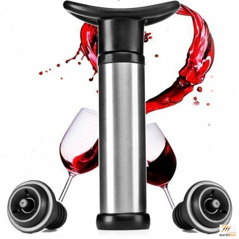 Stainless Steel Wine Bottle Vacuum Saver Sealer Preserver Bar Pump + 2 Stoppers