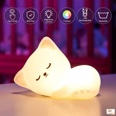 USB Rechargeable Kids Night Light 16 Colors Changing Night Light for Kids Cat Lamp