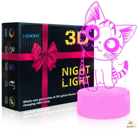 LED Dimmable Night Light Cat 3D Illusion Lamp 16 Colors Changing light