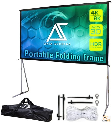 Akia Screens 145 inch Portable Outdoor Projector Screen with Stand and Bag