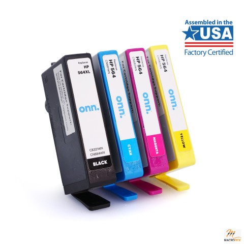 ONN HP 564XL/564 Black High Yield, Cyan, Magenta, Yellow Inkjet Cartridges 4-Pack