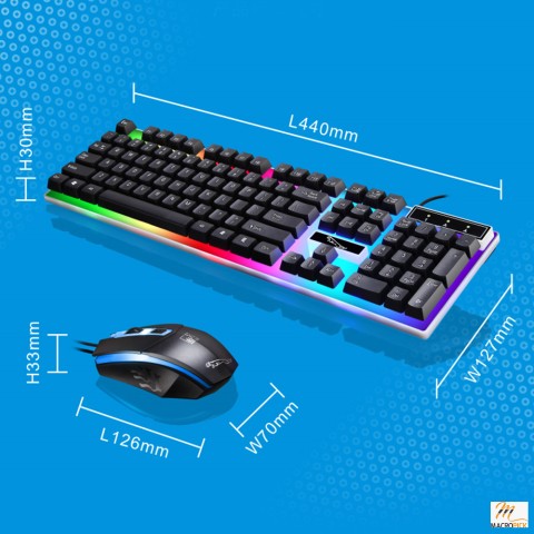 Black-Colored LED Rainbow Backlit Gaming Keyboard and Mouse Combo