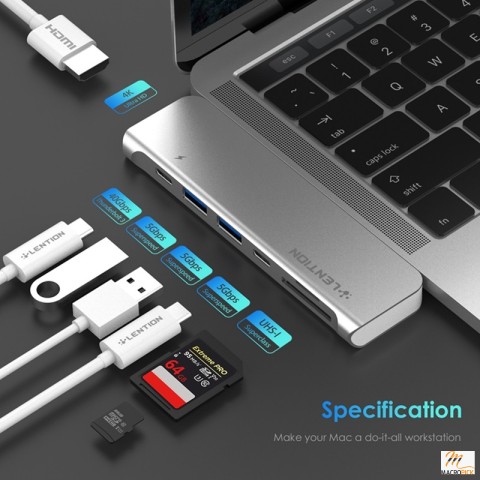 LENTION Dual USB-C HUB to 4K HDMI USB 3.0 Adapter SD/Micro SD Card Reader