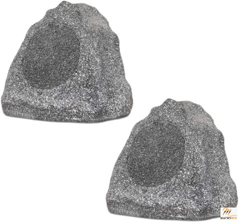 Outdoor Granite Grey Wired Rock Speaker 2 Set Deck Pool Spa Yard Garden