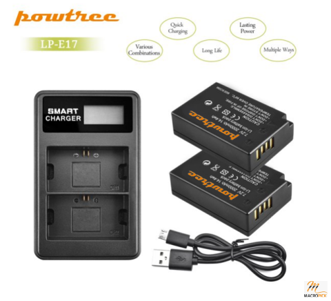 LP-E17 Battery 2-Pack and Dual USB Charger for Canon LP E17