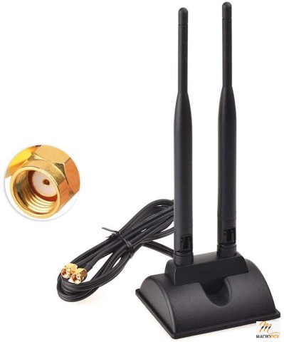 Dual WiFi Antenna with RP-SMA Male Connector, 2.4GHz 5GHz Dual Band Antenna Magnetic Base for PCI-E WiFi Network