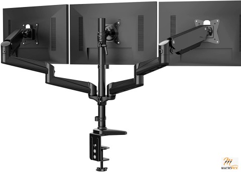 Triple Monitor Stand - 3 Monitor Mount with Gas Spring Monitor Arm Fit Three 17 to 32 inch Flat/Curved LCD Computer Screens with Clamp