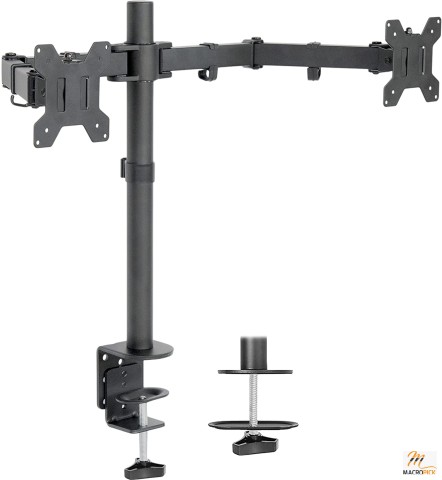 Dual Monitor Desk Mount, Heavy Duty Fully Adjustable Stand, Fits 2 LCD LED Screens up to 27 inches, Black, STAND-V002