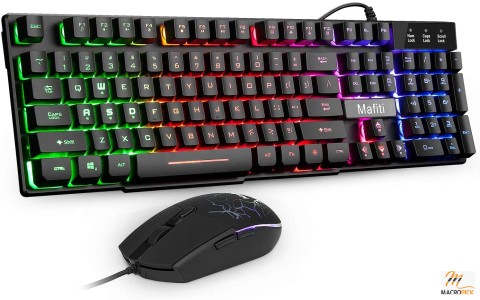 mafiti RK101 Computer Keyboard Mouse Combo Wired, RGB Backlit USB Keyboard for PC Mac Laptop & Desktop