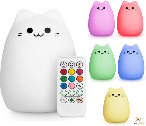 Baby Night Light Cat - Toddler Night Light - Silicone Nursery Lamp with Remote Control