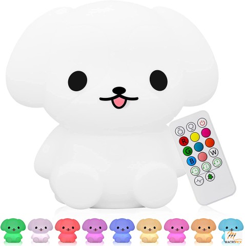 Portable Soft Silicone Cute Cartoon Puppy Dog Night Light with USB Charging Cord & Wireless Remote - 9 Changeable Multicolor Features