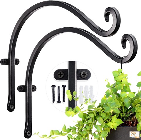 2 Pieces-12 inches Hanging Plant Bracket for Plant - More Stable and Sturdy Black Plant Hooks