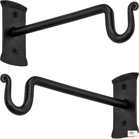 2 Pack  Plant Hanger Shepards Hook - Hand Forged Heavy Duty Wrought Iron Wall Decor - Bracket for Bird Feeders Lanterns Baskets and Wind Chimes