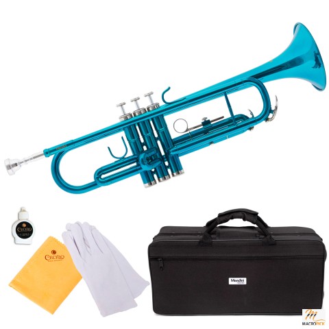 Mendini by Cecilio MTT-SB Sky Blue Lacquer Brass Bb Trumpet with Durable Deluxe Case