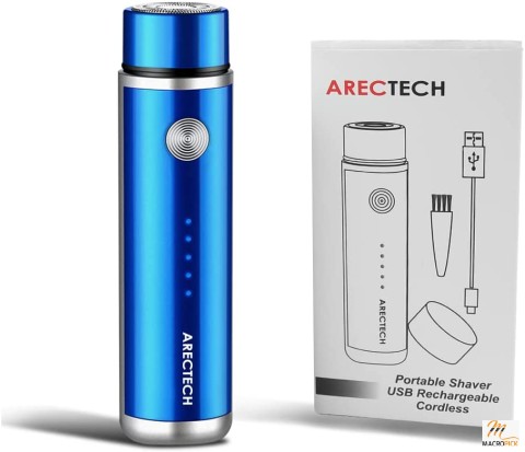 Mini Electric Pocket Razor For Men - USB Rechargeable &  LED Battery Indicator - 360 Degree Rotation - Blue