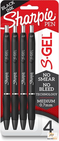 Sharpie S-Gel, Gel Pens, Medium Point (0.7mm), Black Ink Gel Pen, 4 Count