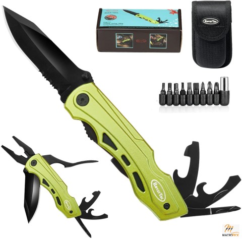 Multitool Folding Knife with Pliers Screwdriver Bottle Opener Perfect for Camping Fishing Hiking Adventuring - Great Gift for Men