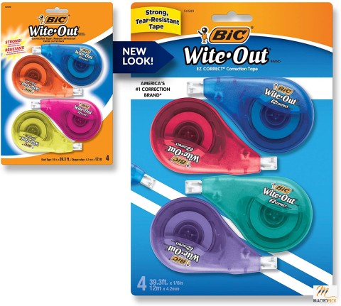 4-Count EZ Correct Correction Tape - Applies Dry -  White -  Clean & Easy To Use - Tear-Resistant Tape - Dispenser colors may vary