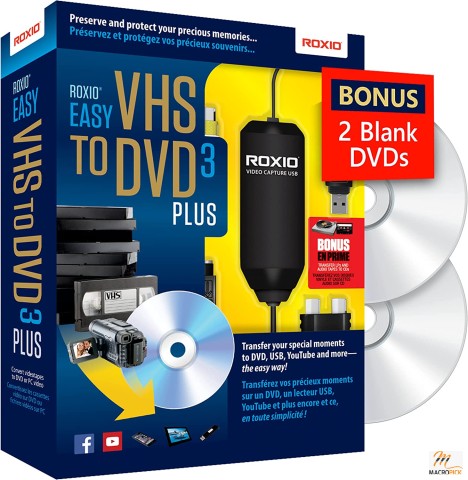 Roxio Easy VHS to DVD 3 Plus VHS, Hi8, V8 Video to DVD or Digital Converter