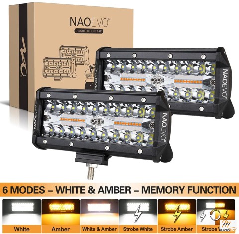 2Pcs  7" 240W LED Light Pods - 6 Modes with Memory Function - 6500K Bright Light And 3000K Super Yellow Light