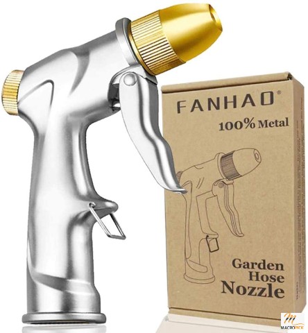 Heavy Duty Metal Handheld Water Nozzle - High Pressure in 4 Spraying Modes for Hand Watering Plants and Lawn