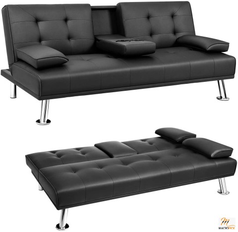 JUMMICO Futon Sofa Bed Faux Leather