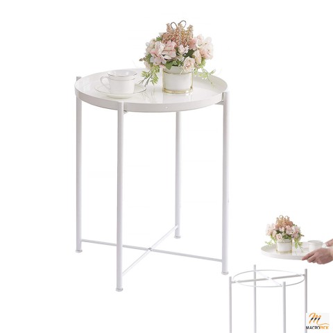 Metal Tray End Table, Round Accent Coffee Side Table