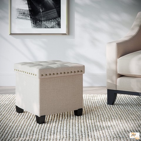 Nathan James Payton Foldable Fabric Ottoman with Wooden Lid