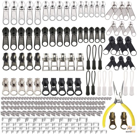 255 Pcs Zipper Replacement Kit with Zipper Install Pliers Tool and Zipper Extension Pulls