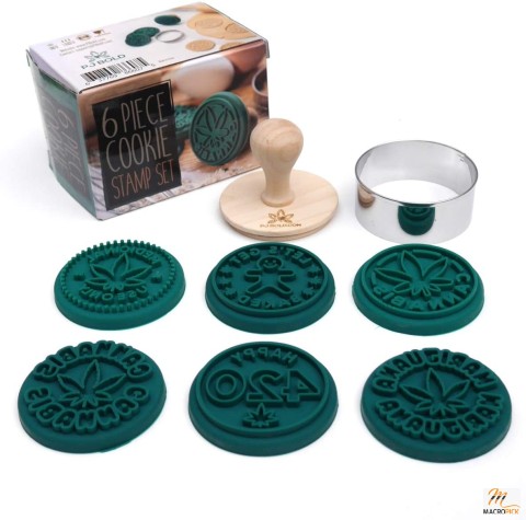 Marijuana Silicone Cookie Stamps - Stainless Steel Cookie Cutter - 6 Stamp Set