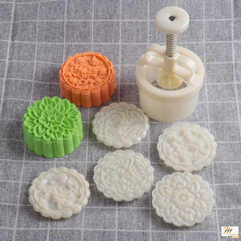 5pcs Cookie Stamps, 180g: Adjustable Thickness Moon Cake Mold Set - DIY Decoration, Hand Press Cutter for Cake and Dessert