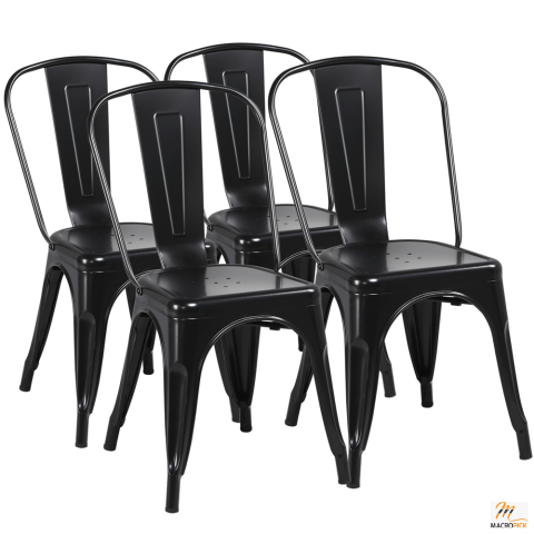 Yaheetech 18'' Modern Industrial Iron Metal Dinning Chairs Bar Chair Coffee Chair Set of 4, Black