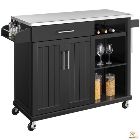 Yaheetech Kitchen Island Cart with Stainless Steel Top & Storage