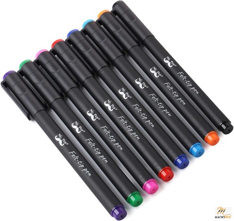 Pack of 8 Felt Tip Pens - Smear And Fade-Resistant - Fast Dry - Assorted Colors