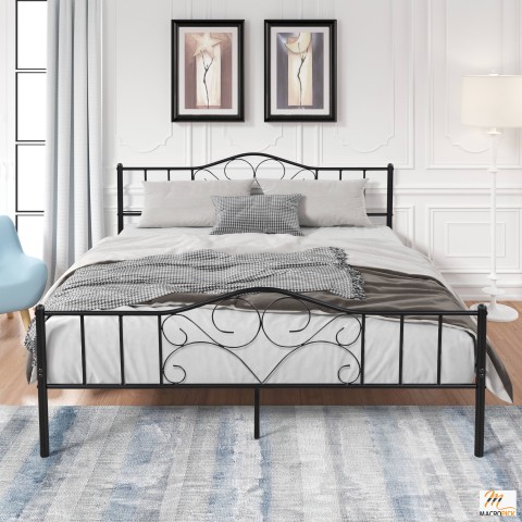 Queen Size Bed Frame, Vintage Style Metal Platform Bed with Headboard and Footboard