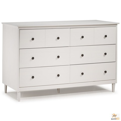 6 Drawer Solid Wood Dresser in White