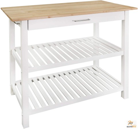 Solid Hardwood Top - Natural/White - 40" W (373-91) Kitchen Island - Natural & White