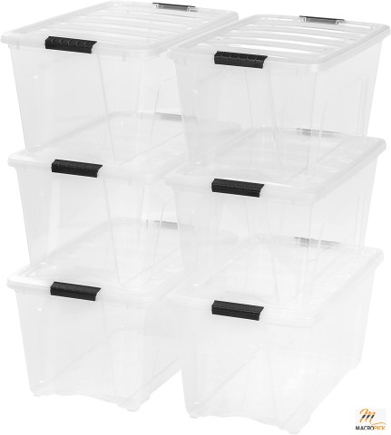 53 Qt. Plastic Storage Bin Tote Organizing Container with Durable Lid and Secure Latching Buckles - 6 Pack