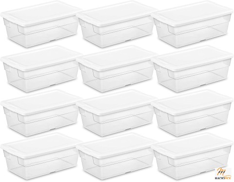 Pack Of 12 Storage Box  with Clear Base - 6 Quart/5.7 Liter - White Lid