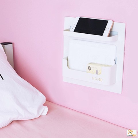 Bedside Shelf Accessories Organizer - Wall Mount Self Stick - Ideal for Glasses, Remote, Earphone & Cell Phone Charger