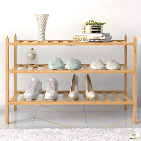 BAMFOX 3-Tier Shoe Rack,Bamboo Stackable Shoe shelf Storage Organizer