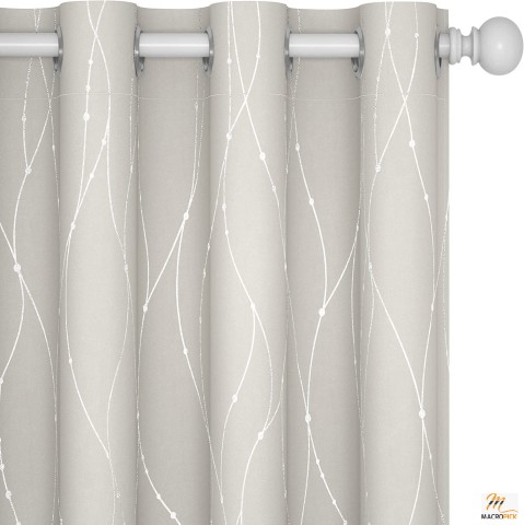 Set of 2 Blackout Curtains and Drapes for Living Room - 84 Inch Length - Room Darkening Curtains with Wave Dots Line Print - 52 x 84 Inch, Beige, 2 Panels