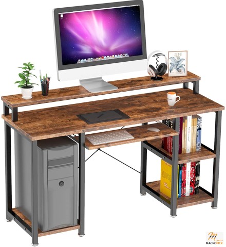 NOBLEWELL Computer Desk with Monitor Stand Storage Shelves Keyboard Tray