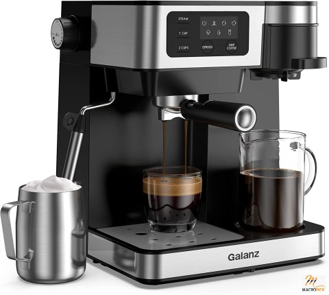 Galanz 2-in-1 Pump Espresso Machine & Single Serve Coffee Maker with Milk