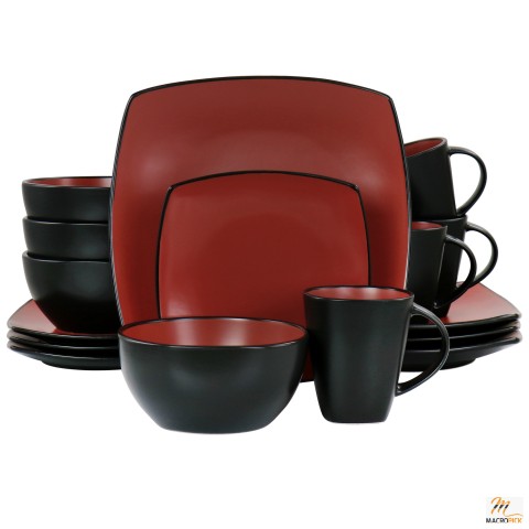 Gibson Elite Soho Lounge 16 Piece Matte Glazed Stoneware Dinnerware Set in Red